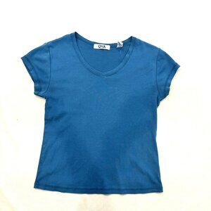 3/$30 📦 Vintage/Y2k Women's Baby Tee Blue Size Medium 100% Cotton Short Sleeve